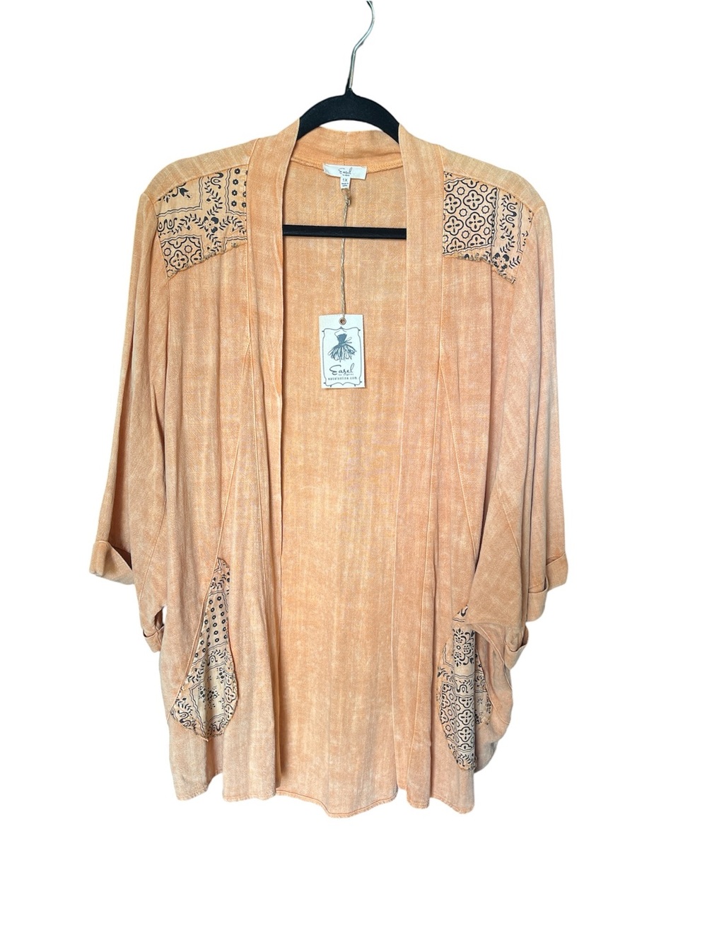 NWT easel Peach Embroidered Open-Front Kimono Jacket - Picture 2 of 4
